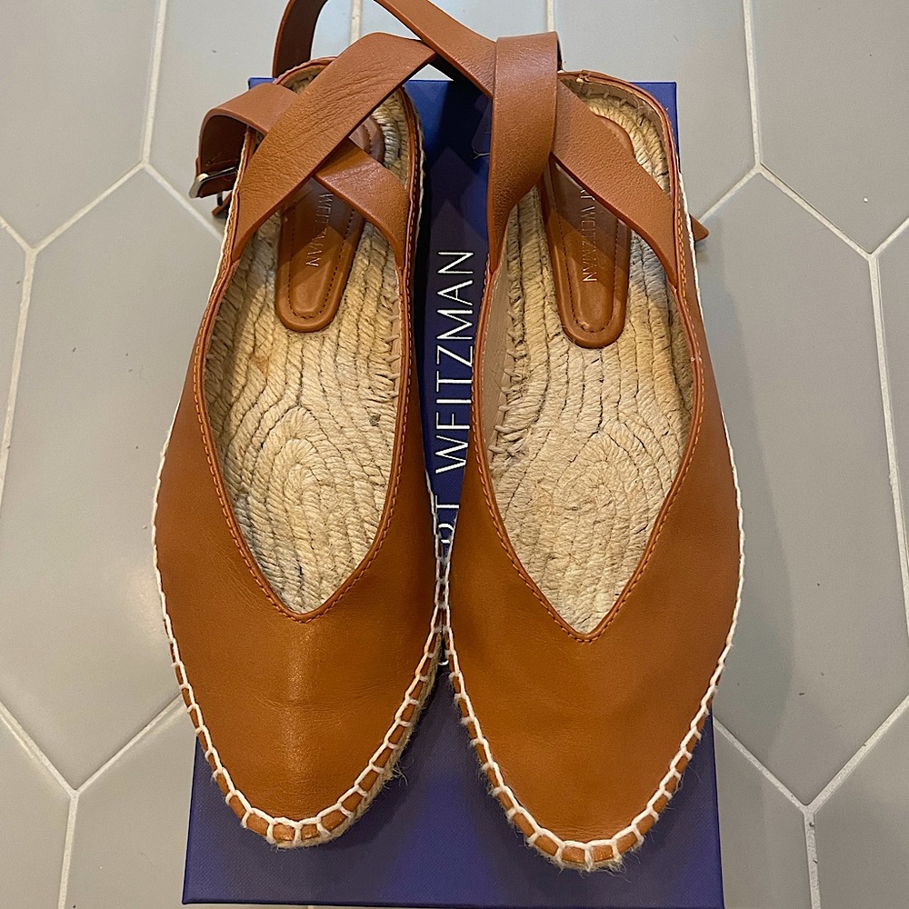 Stuart Weitzman Leather "Toga" Ankle Wrap Espadrilles Size 7 NWB